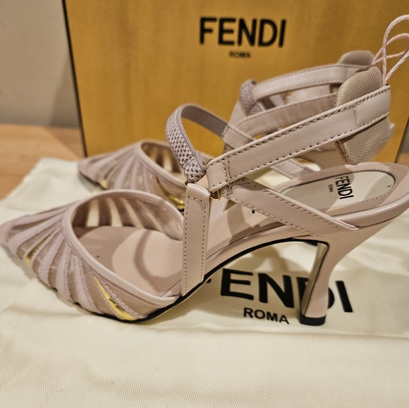 Fendi Leather And Mesh High-heeled Slingbacks In Nude/gold - Picture 2 of 11